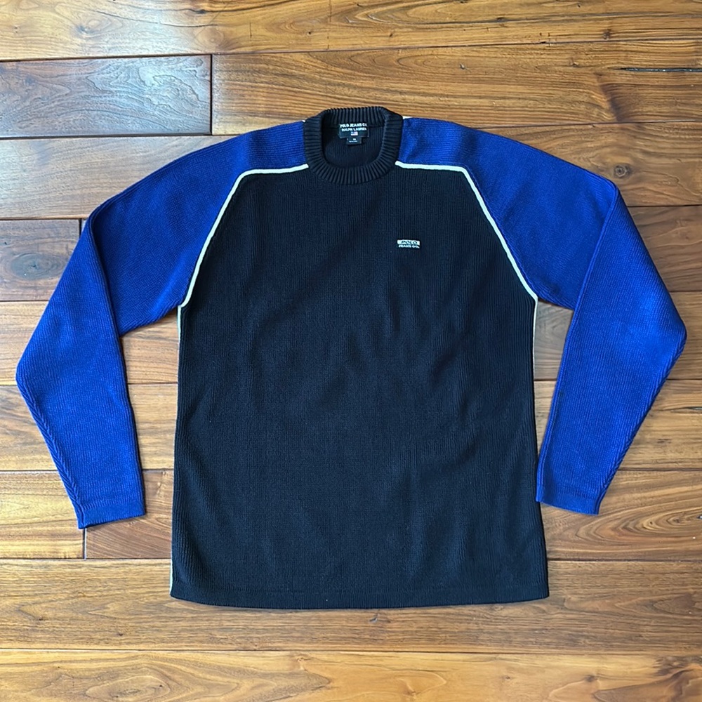 Vintage Polo Jeans Ralph Lauren Black/Royal Blue Ski Sweater Men’s M